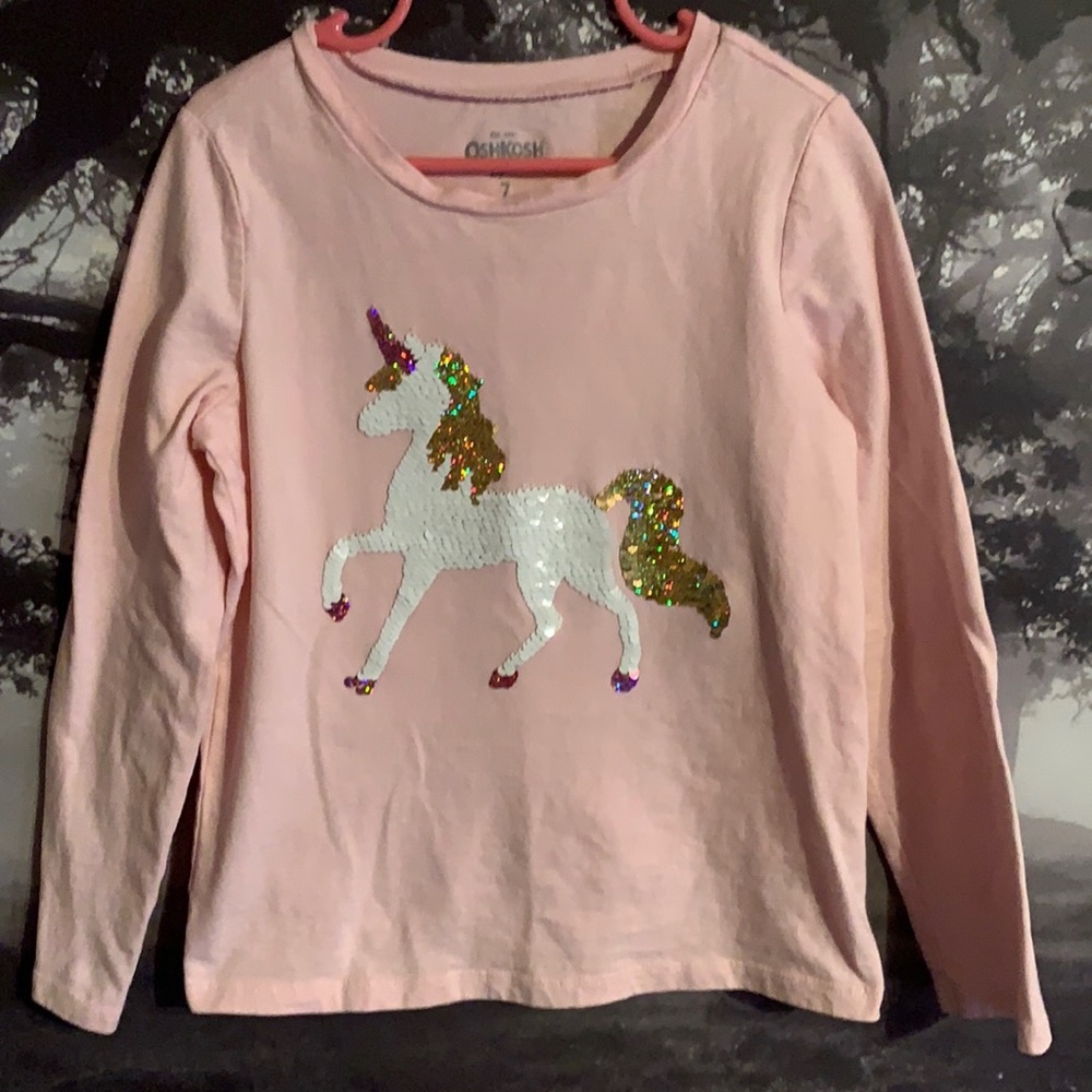 Oshkosh unicorn sequin long sleeve pink top 7